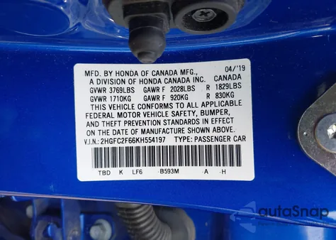 2019 Honda Civic Lx from USA, damaged, VIN 2HGFC2F66KH554197